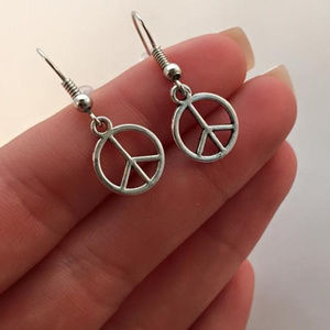 Silver Peace Sign Earrings Hypoallergenic Hooks!